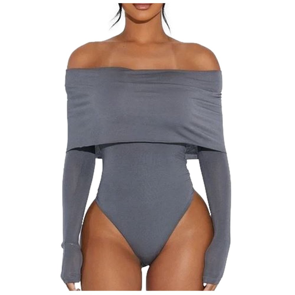 Better Off-Shoulder Bodysuit in Dark Grey by Naked Wardrobe
